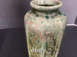 Vintage Studio Pottery Drip Glaze Vase 10.25 Tall Signed SS Crazing Ceramic