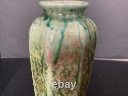 Vintage Studio Pottery Drip Glaze Vase 10.25 Tall Signed SS Crazing Ceramic