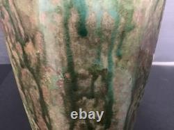 Vintage Studio Pottery Drip Glaze Vase 10.25 Tall Signed SS Crazing Ceramic