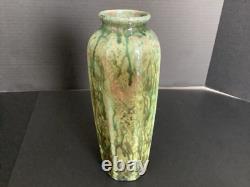 Vintage Studio Pottery Drip Glaze Vase 10.25 Tall Signed SS Crazing Ceramic