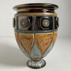 Vintage Studio Pottery Egyptian Revival Art Deco Vase Copper Glaze Urn -Signed