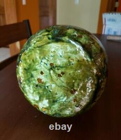 Vintage Studio Pottery Green Blue Brown Speckle Lava Glaze Vase 1934 Signed