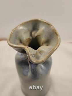 Vintage Studio Pottery Gunny Sack Vase Signed Canada 1970's Blue Grey Gray Glaze