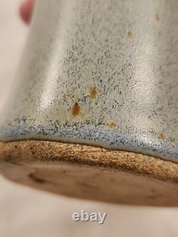 Vintage Studio Pottery Gunny Sack Vase Signed Canada 1970's Blue Grey Gray Glaze