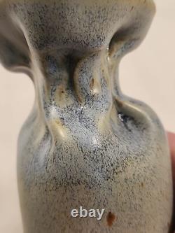Vintage Studio Pottery Gunny Sack Vase Signed Canada 1970's Blue Grey Gray Glaze