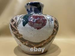 Vintage Studio Pottery Handmade Multicolor Ceramic Large Fat Vase 9 1/2