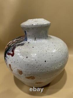 Vintage Studio Pottery Handmade Multicolor Ceramic Large Fat Vase 9 1/2