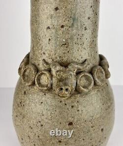 Vintage Studio Pottery Jug Dragon Goat Head 17in