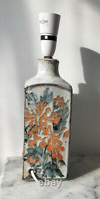Vintage Studio Pottery Lamp Peach Orange Floral