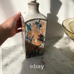 Vintage Studio Pottery Lamp Peach Orange Floral