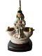 Vintage Studio Pottery Lamp Young Girl Basket Birds Handpainted Glazed 22.75