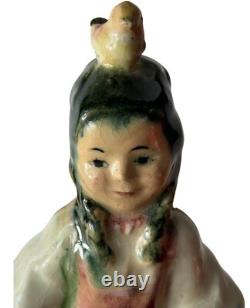 Vintage Studio Pottery Lamp Young Girl Basket Birds Handpainted Glazed 22.75