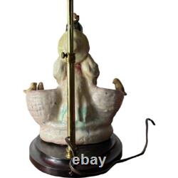Vintage Studio Pottery Lamp Young Girl Basket Birds Handpainted Glazed 22.75