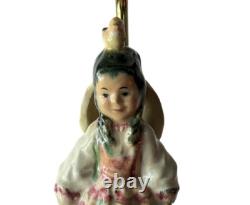 Vintage Studio Pottery Lamp Young Girl Basket Birds Handpainted Glazed 22.75