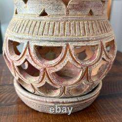 Vintage Studio Pottery Lantern Moroccan Style Stoneware Lamp Outdoor Candle