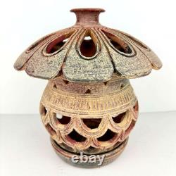 Vintage Studio Pottery Lantern Moroccan Style Stoneware Lamp Outdoor Candle