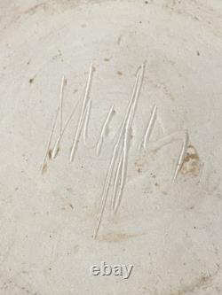 Vintage Studio Pottery Lidded Casserole Bowl Signed Moff Black & Tan Drip Glaz