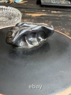 Vintage Studio Pottery Lidded Casserole Bowl Signed Moff Black & Tan Drip Glaz