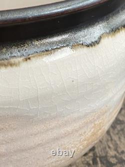 Vintage Studio Pottery Lidded Casserole Bowl Signed Moff Black & Tan Drip Glaz