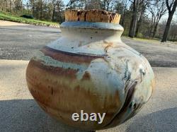Vintage Studio Pottery Lidded Jar Vase Cork Top Drip Glaze Stoneware Handmade
