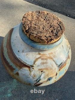 Vintage Studio Pottery Lidded Jar Vase Cork Top Drip Glaze Stoneware Handmade