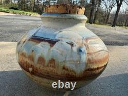 Vintage Studio Pottery Lidded Jar Vase Cork Top Drip Glaze Stoneware Handmade