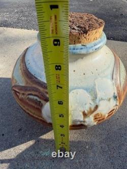 Vintage Studio Pottery Lidded Jar Vase Cork Top Drip Glaze Stoneware Handmade