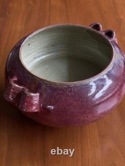 Vintage Studio Pottery Lidded Tureen Red Drip Glaze Scandinavian MCM Stone