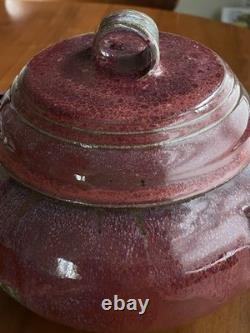Vintage Studio Pottery Lidded Tureen Red Drip Glaze Scandinavian MCM Stone