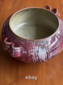 Vintage Studio Pottery Lidded Tureen Red Drip Glaze Scandinavian MCM Stone