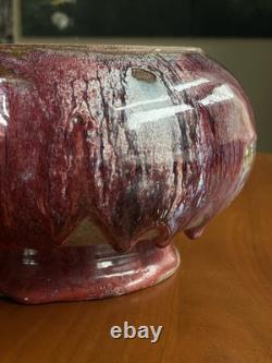 Vintage Studio Pottery Lidded Tureen Red Drip Glaze Scandinavian MCM Stone