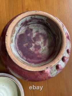 Vintage Studio Pottery Lidded Tureen Red Drip Glaze Scandinavian MCM Stone