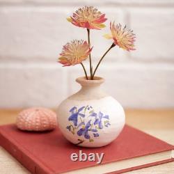 Vintage Studio Pottery Mini Vase Blue Floral Rustic Cottage Bud Vase