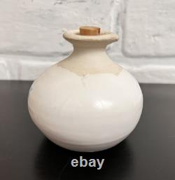 Vintage Studio Pottery Mini Vase Blue Floral Rustic Cottage Bud Vase