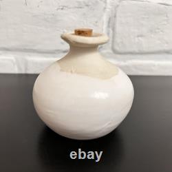 Vintage Studio Pottery Mini Vase Blue Floral Rustic Cottage Bud Vase