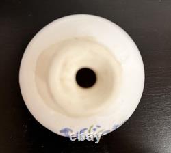 Vintage Studio Pottery Mini Vase Blue Floral Rustic Cottage Bud Vase
