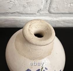 Vintage Studio Pottery Mini Vase Blue Floral Rustic Cottage Bud Vase