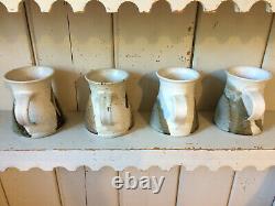 Vintage Studio Pottery Mugs Glazed Set 4