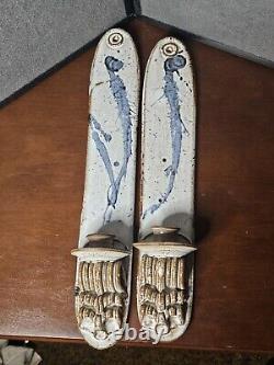Vintage Studio Pottery Pair of Candleholder Wall Sconces (Likely Deneen)