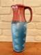 Vintage Studio Pottery Pitcher Hand Thrown Ceramic Signed Red Blue Glaze