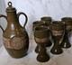 Vintage Studio Pottery Redware Wine Decanter Pitcher With 5 Goblets Marked