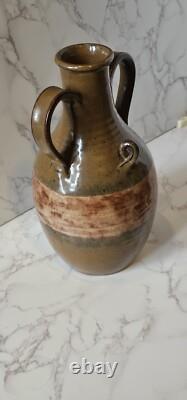 Vintage Studio Pottery Redware Wine Decanter Pitcher With 5 Goblets Marked