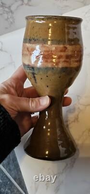 Vintage Studio Pottery Redware Wine Decanter Pitcher With 5 Goblets Marked