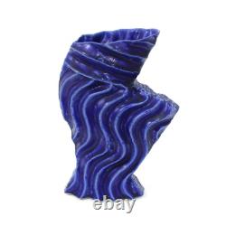 Vintage Studio Pottery Ridged Biomorphic Blue Vase by Frank Fabens