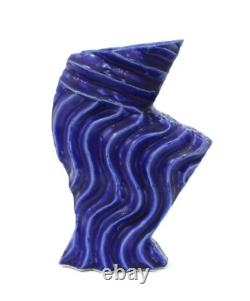 Vintage Studio Pottery Ridged Biomorphic Blue Vase by Frank Fabens