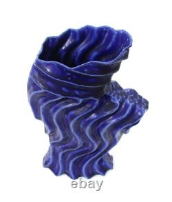 Vintage Studio Pottery Ridged Biomorphic Blue Vase by Frank Fabens