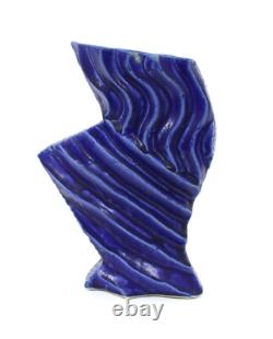 Vintage Studio Pottery Ridged Biomorphic Blue Vase by Frank Fabens