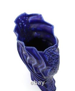 Vintage Studio Pottery Ridged Biomorphic Blue Vase by Frank Fabens