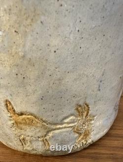 Vintage Studio Pottery Robot Face Jar 9 Goat, Moon Stars, Rooster Folk Art OOAK