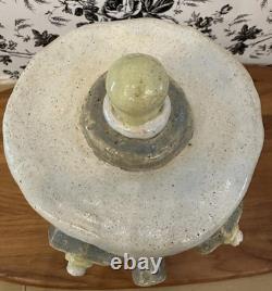 Vintage Studio Pottery Robot Face Jar 9 Goat, Moon Stars, Rooster Folk Art OOAK